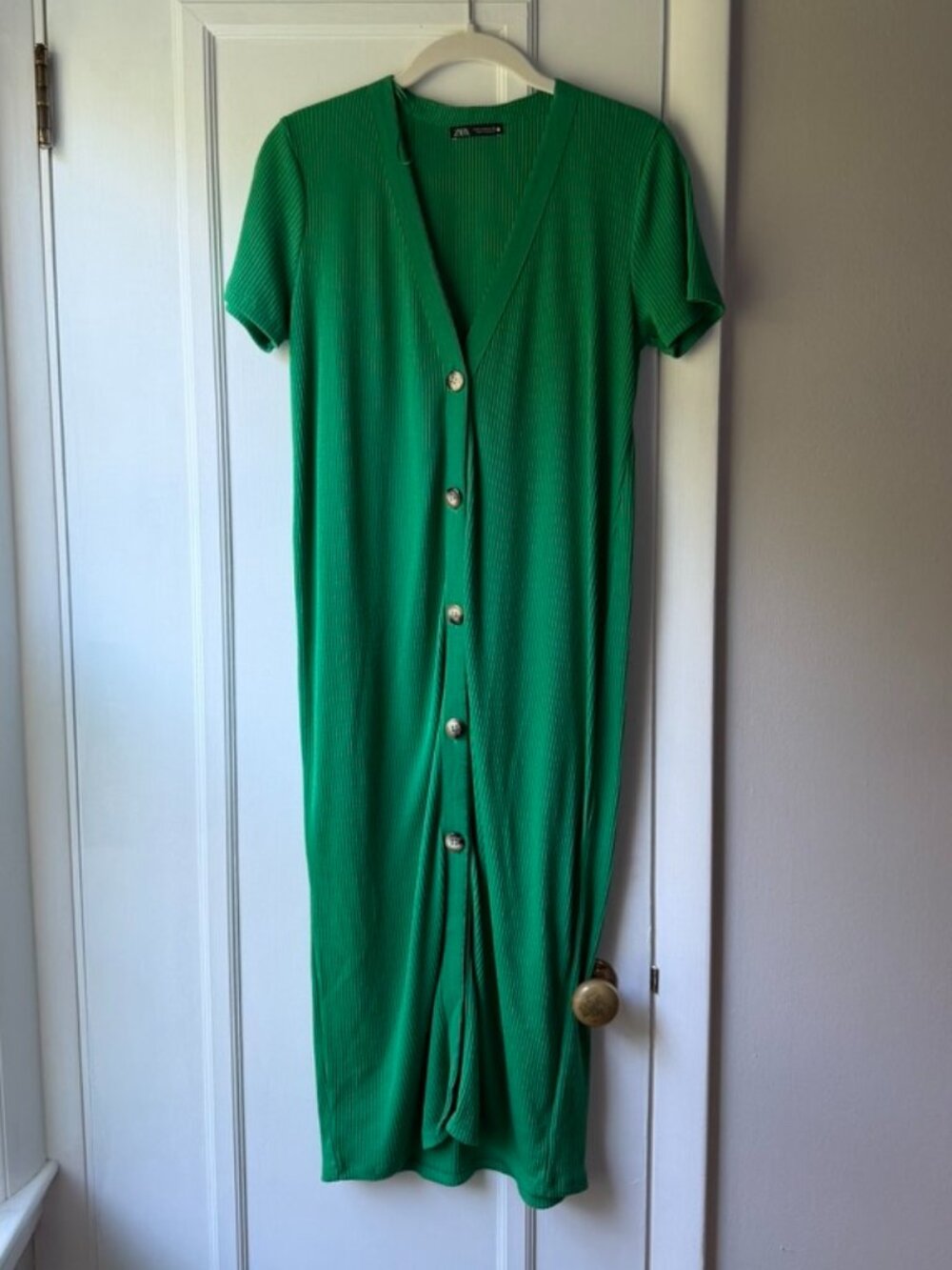 Zara Green Ribbed Button-Front Cardigan Midi Dress